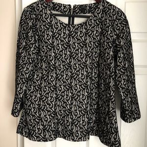 J. Crew black intricate laced peplum top